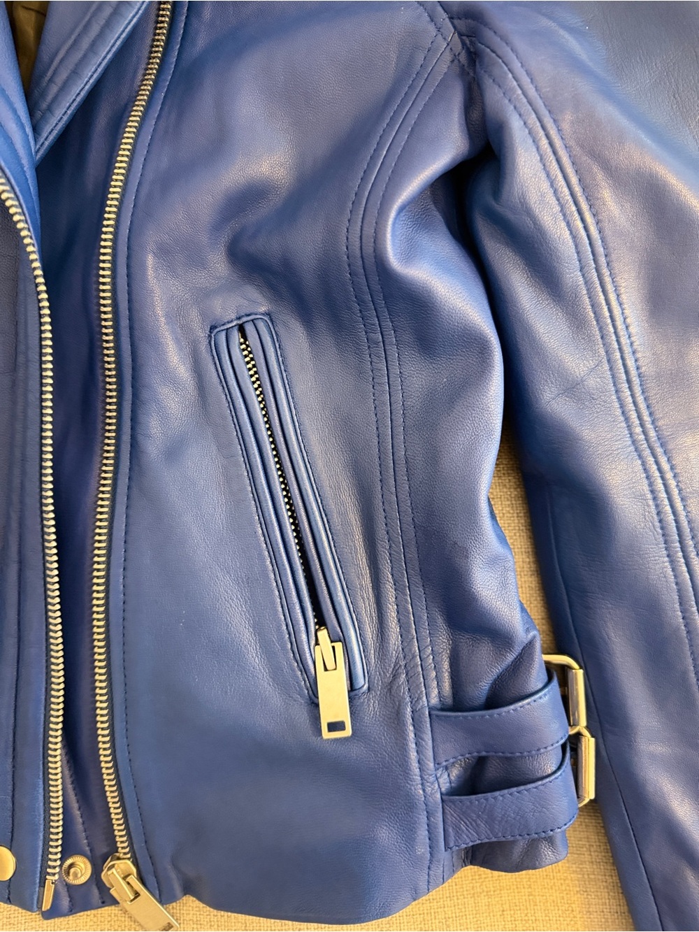 Blue Leather Moto Jacket - vero pelle - Picture 3 of 5